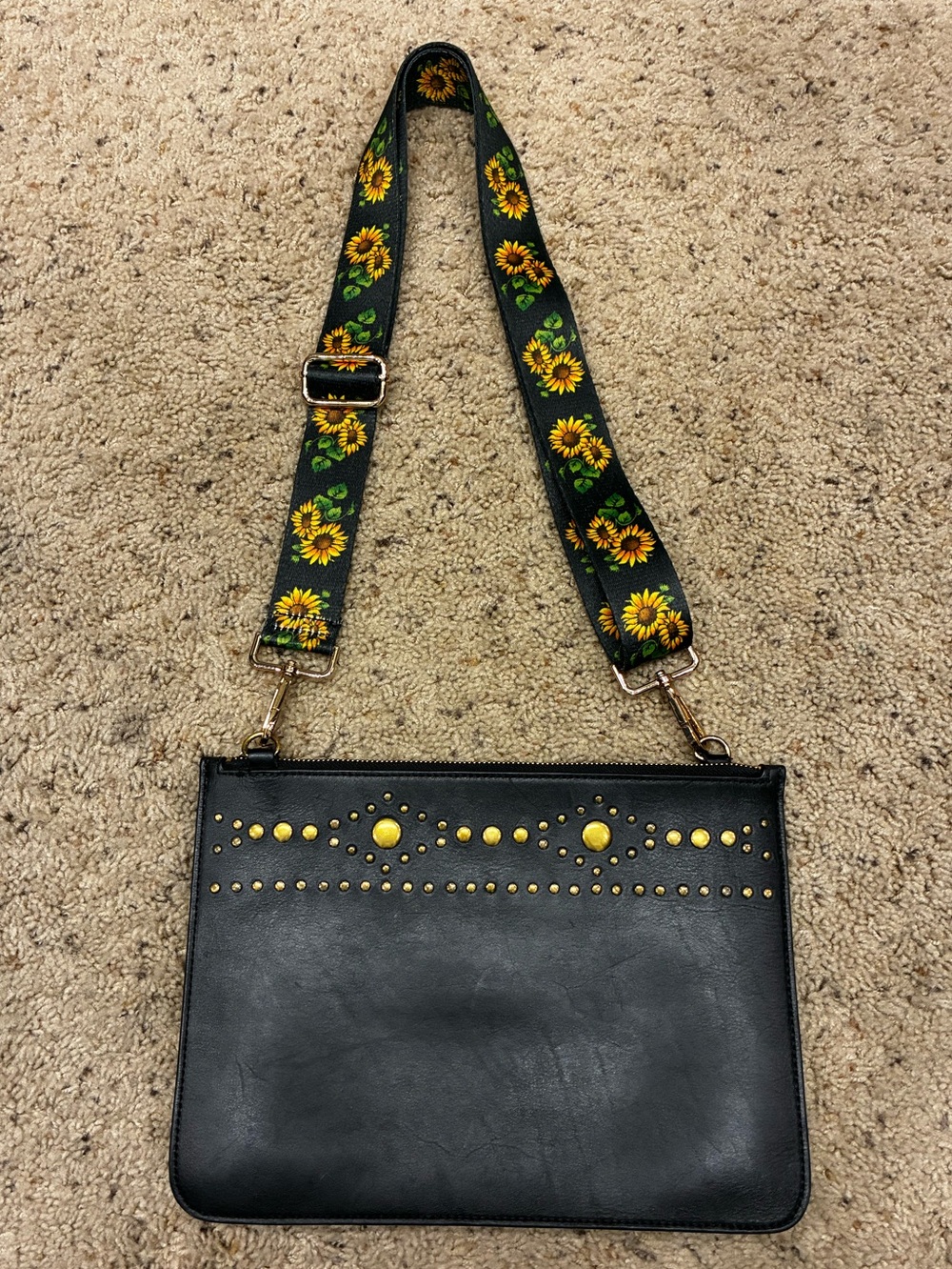 Frye leather clutch / crossbody convertible with with Sunflower Strap